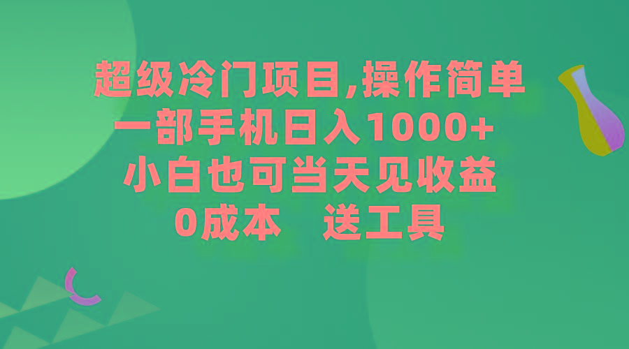 (9291期)超级冷门项目,操作简单，一部手机轻松日入1000+，小白也可当天看见收益-搞钱日记