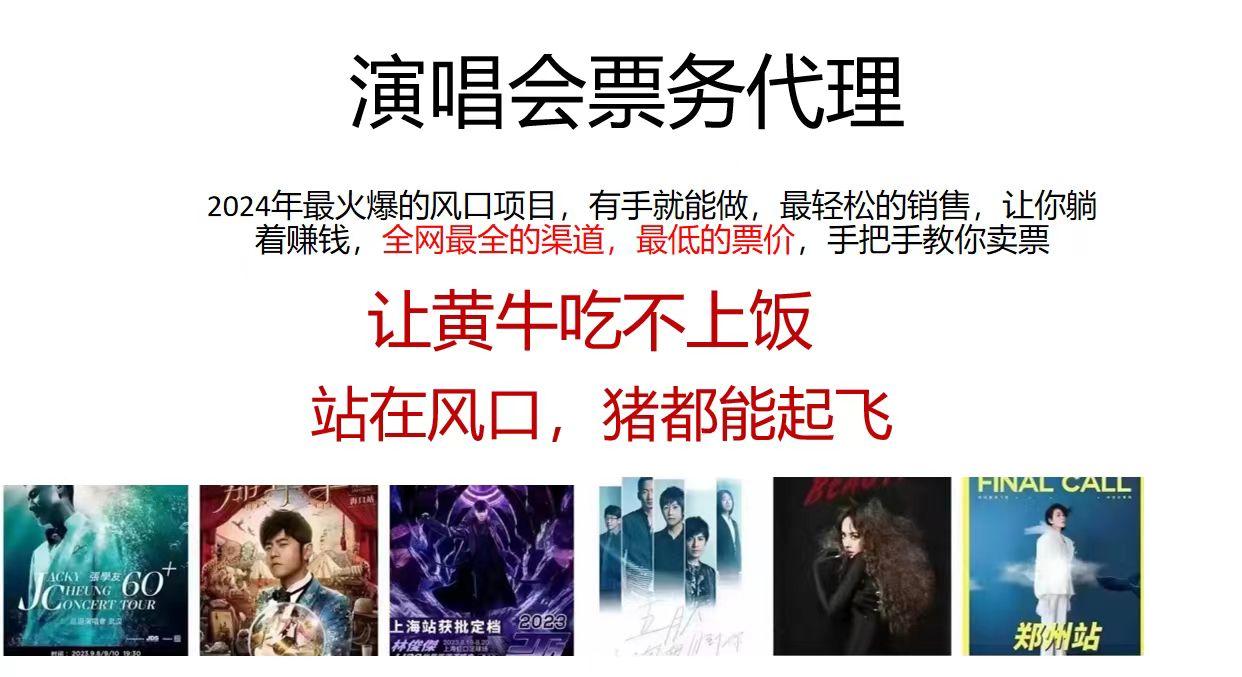 演唱会2024票务代理，全网最低的票价，手把手教你卖票，日入2000+-搞钱日记