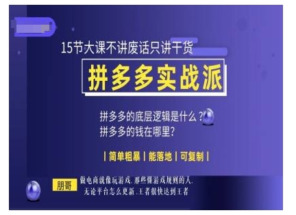 朋哥电商(拼多多实战派)，15节大课不讲废话只讲干货，简单粗暴 能落地 可复制-搞钱日记