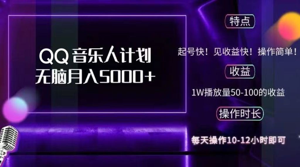 2024 QQ音乐人计划，纯无脑操作，轻松月入5000+，可批量放大操作-搞钱日记