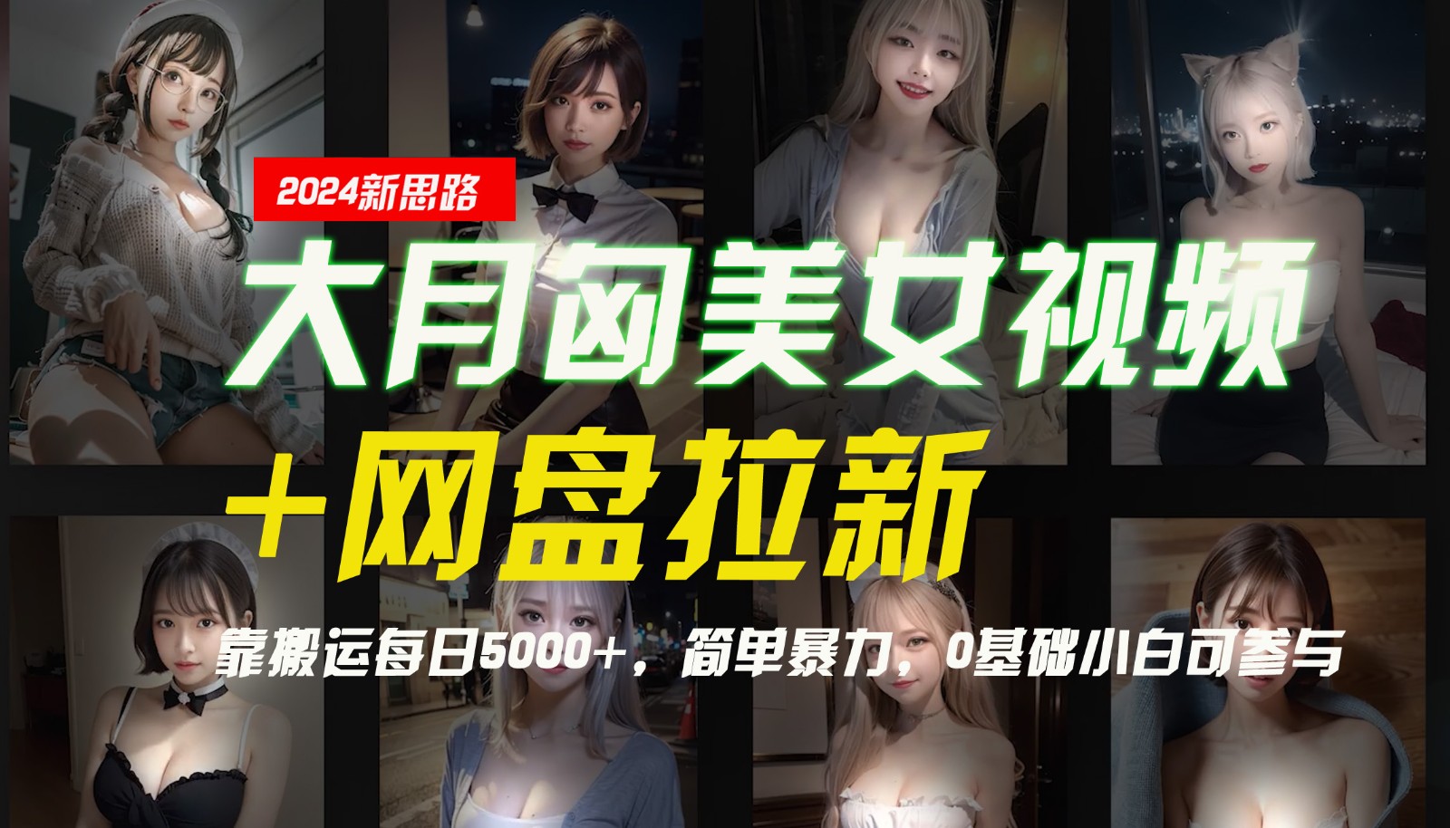 【新思路】大月匈美女视频+网盘拉新，靠搬运每日5000+，简单暴力，0基础小白可参与-搞钱日记