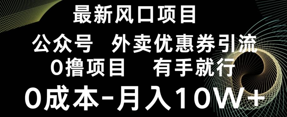 最新风口，0撸项目，抖音外卖公众号，优惠券引流，0成本月入10W+-搞钱日记