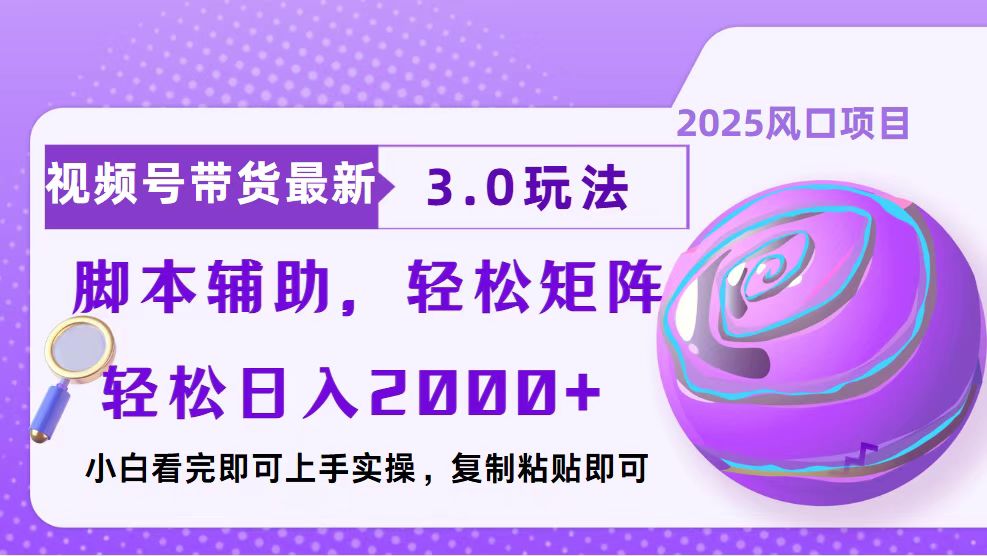 视频号带货最新3.0玩法，作品制作简单，当天起号，复制粘贴，脚本辅助…-搞钱日记