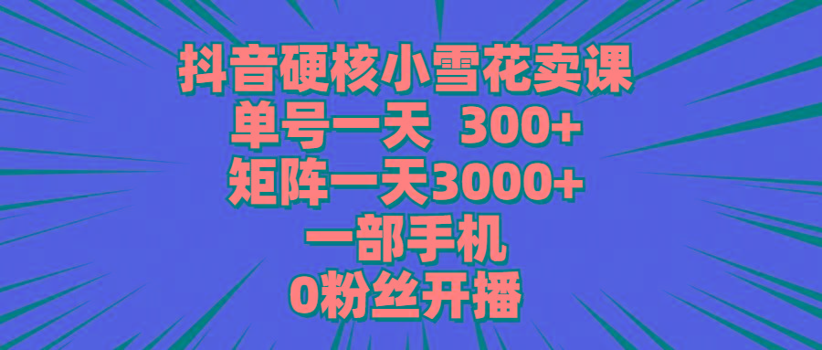 (9551期)抖音硬核小雪花卖课，单号一天300+，矩阵一天3000+，一部手机0粉丝开播-搞钱日记