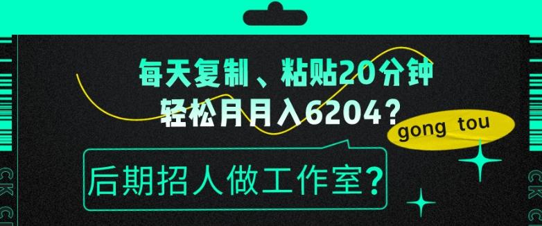 每天复制、粘贴20分钟，轻松月入6204？后期招人做工作室？-搞钱日记